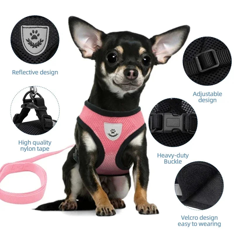 Reflective Mesh Dog Harness Vest | No-Choke Adjustable Pet Leash Set