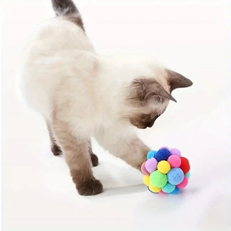 Interactive Cat Plush Bell Ball Toy | Colorful Elastic Woolen Ball
