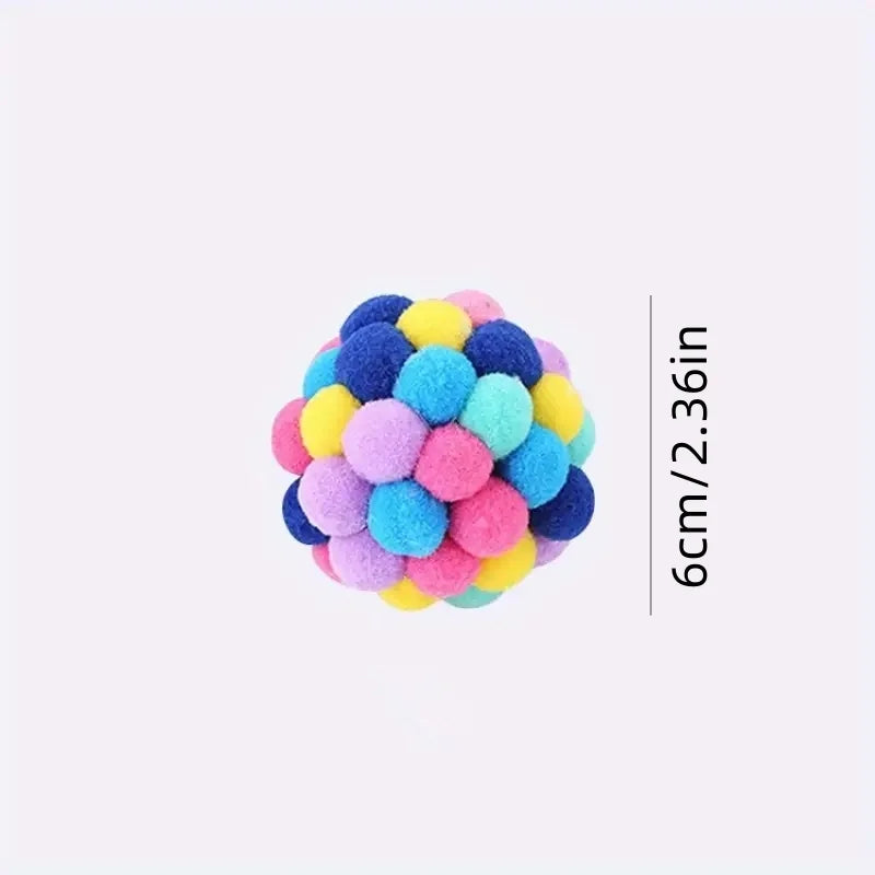 Interactive Cat Plush Bell Ball Toy | Colorful Elastic Woolen Ball