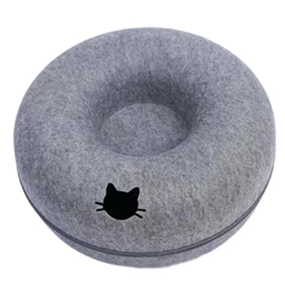 Interactive Donut Cat Bed & Tunnel – Felt Cat House Toy