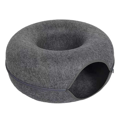 Interactive Donut Cat Bed & Tunnel – Felt Cat House Toy