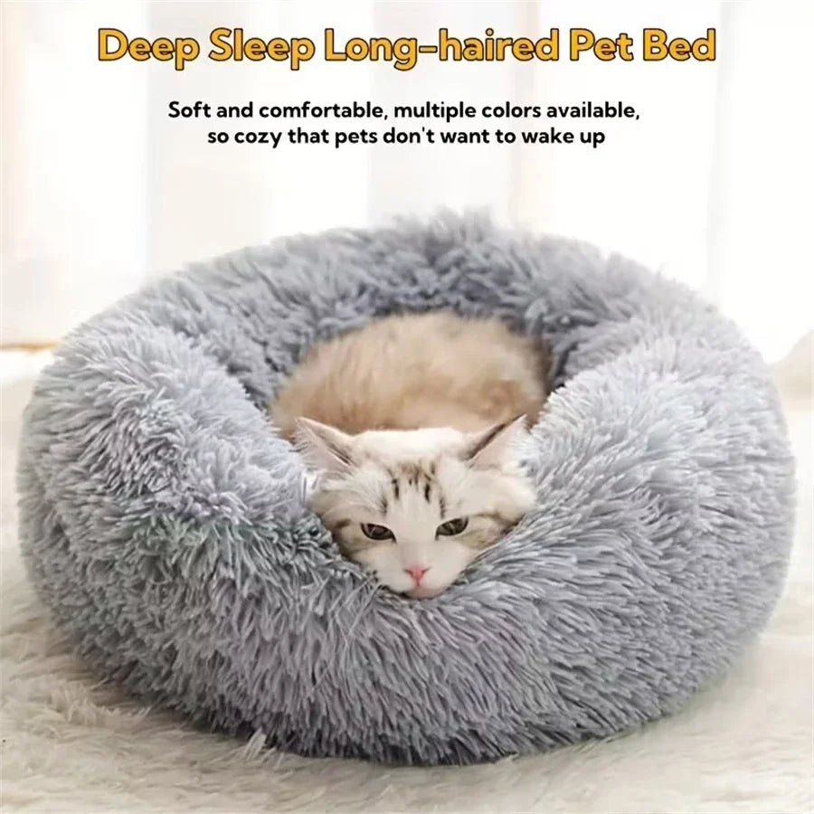 Calming Faux Fur Donut Pet Bed | Washable Round Nesting Cushion
