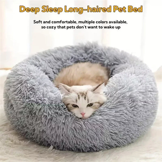 Calming Faux Fur Donut Pet Bed | Washable Round Nesting Cushion