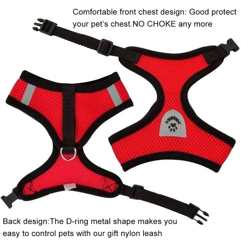 Reflective Mesh Dog Harness Vest | No-Choke Adjustable Pet Leash Set