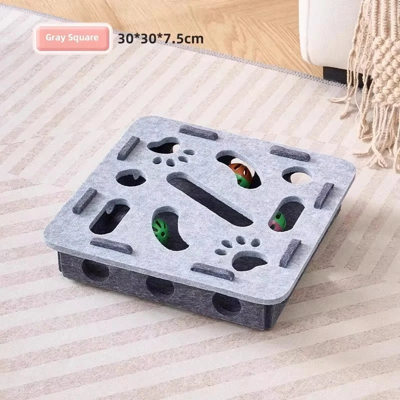 Interactive Felt Cat Puzzle Box | Indoor Hide & Seek Ball Chase Toy