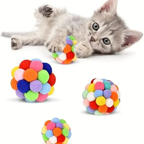 Interactive Cat Plush Bell Ball Toy | Colorful Elastic Woolen Ball