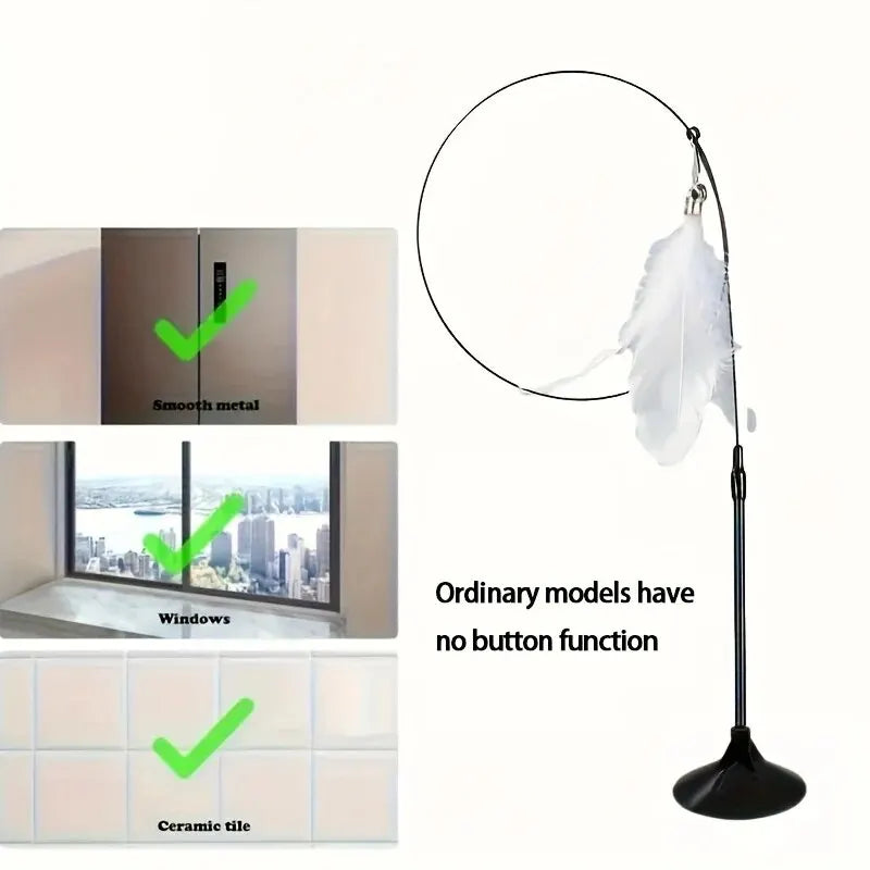 Interactive Cat Teaser Wand Toy | Suction Cup Feather Wand with Bell