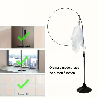 Interactive Cat Teaser Wand Toy | Suction Cup Feather Wand with Bell