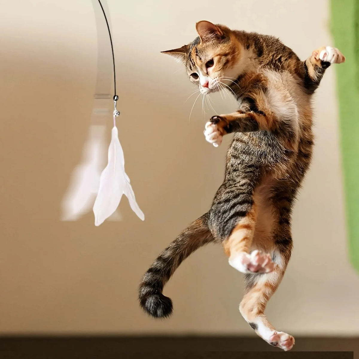 Interactive Cat Teaser Wand Toy | Suction Cup Feather Wand with Bell