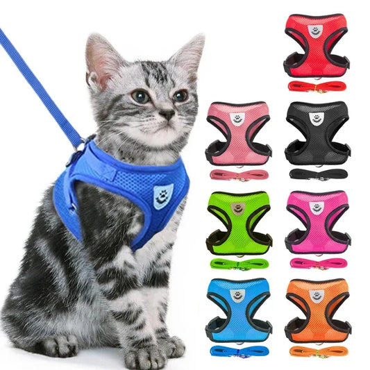 Reflective Mesh Dog Harness Vest | No-Choke Adjustable Pet Leash Set