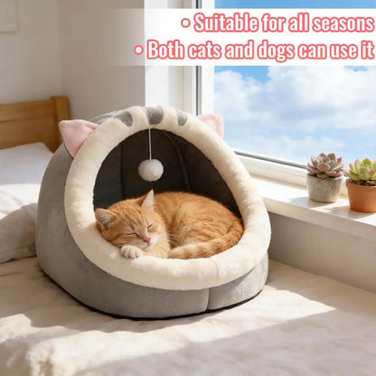 Cozy Self-Warming Pet Cave Bed for Cats & Small Dogs