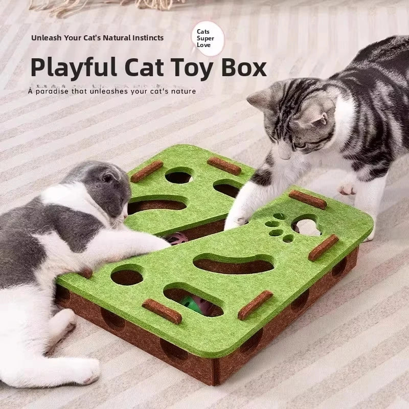 Interactive Felt Cat Puzzle Box | Indoor Hide & Seek Ball Chase Toy