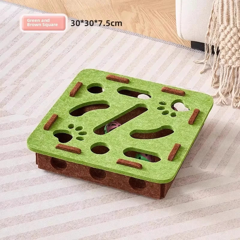 Interactive Felt Cat Puzzle Box | Indoor Hide & Seek Ball Chase Toy