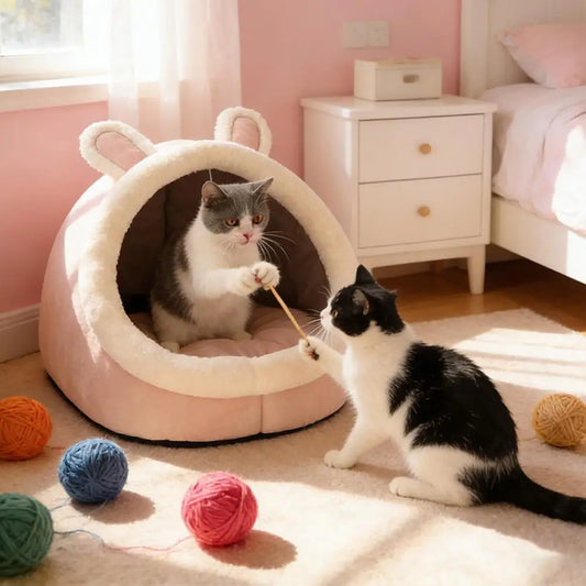 Cozy Self-Warming Pet Cave Bed for Cats & Small Dogs