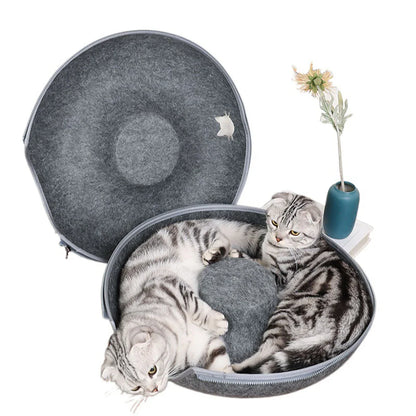 Interactive Donut Cat Bed & Tunnel – Felt Cat House Toy
