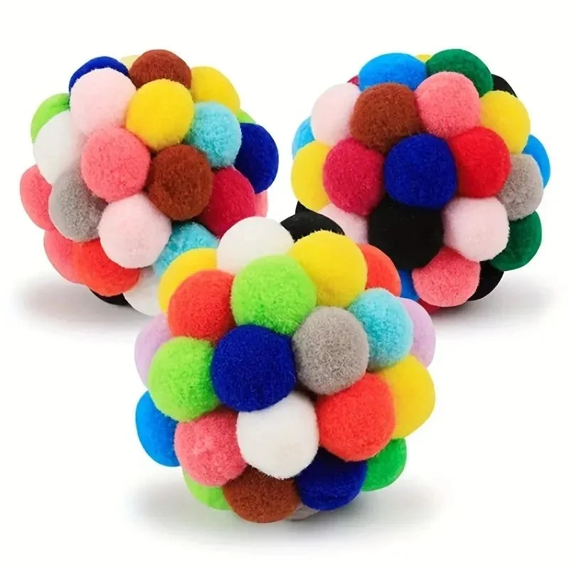 Interactive Cat Plush Bell Ball Toy | Colorful Elastic Woolen Ball