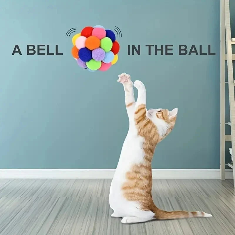 Interactive Cat Plush Bell Ball Toy | Colorful Elastic Woolen Ball