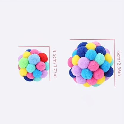 Interactive Cat Plush Bell Ball Toy | Colorful Elastic Woolen Ball