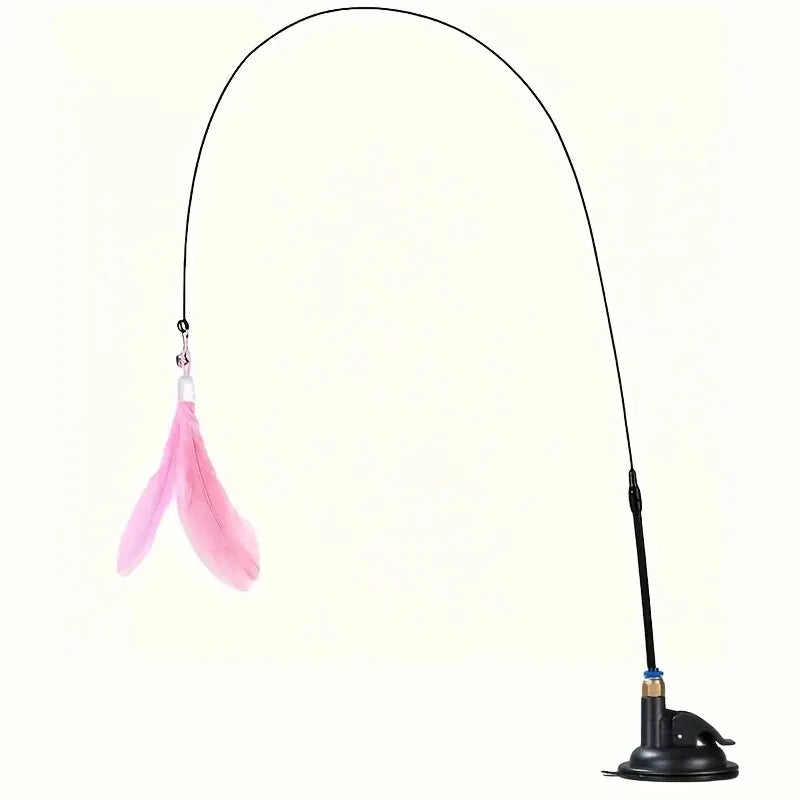 Interactive Cat Teaser Wand Toy | Suction Cup Feather Wand with Bell