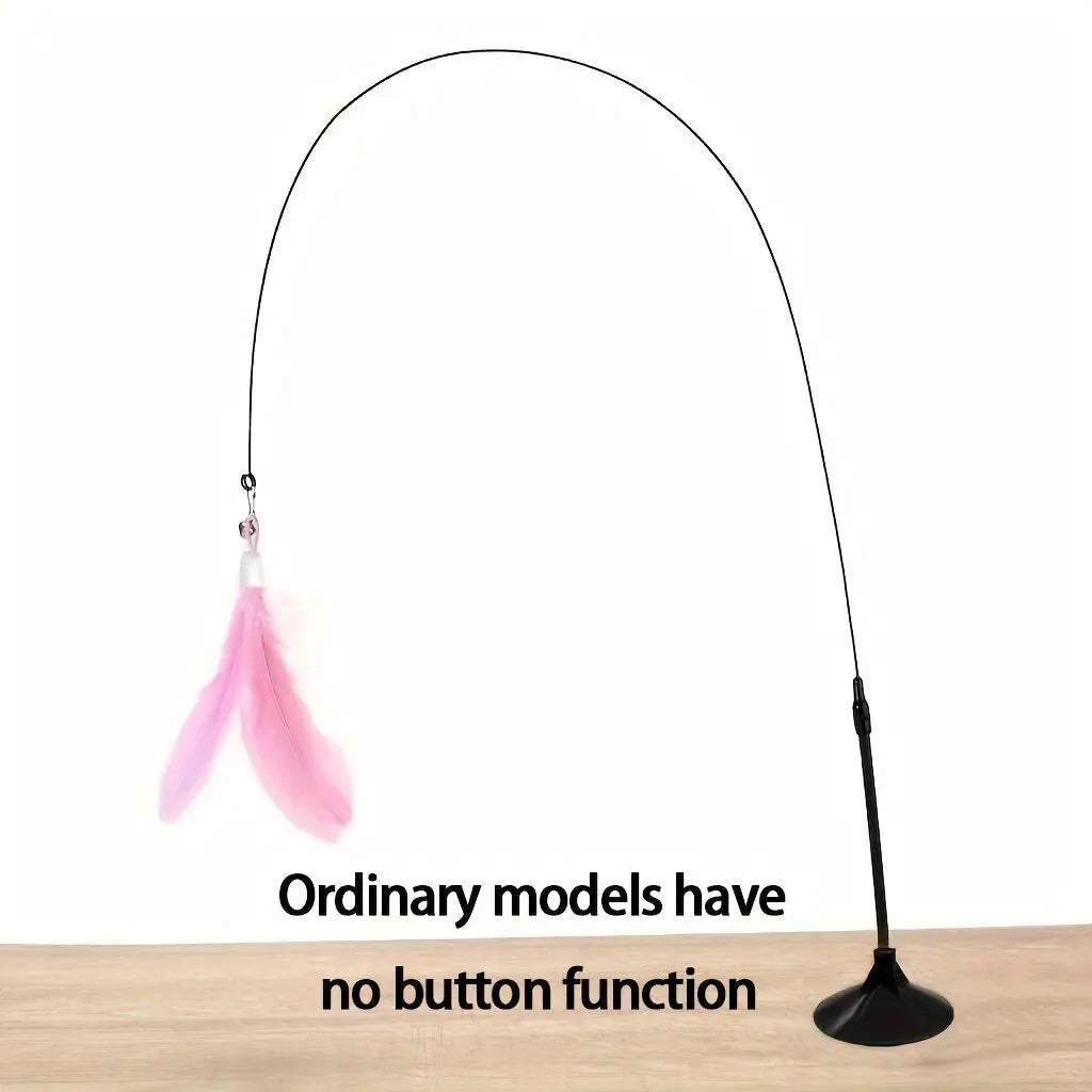 Interactive Cat Teaser Wand Toy | Suction Cup Feather Wand with Bell