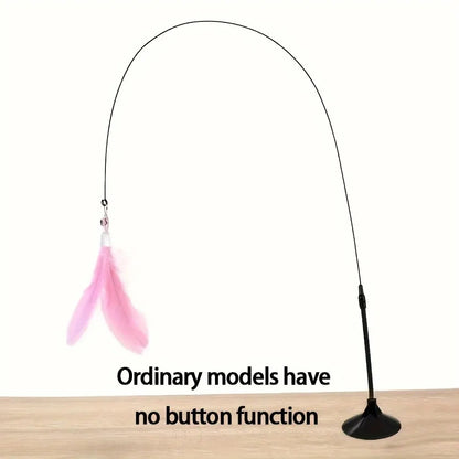 Interactive Cat Teaser Wand Toy | Suction Cup Feather Wand with Bell