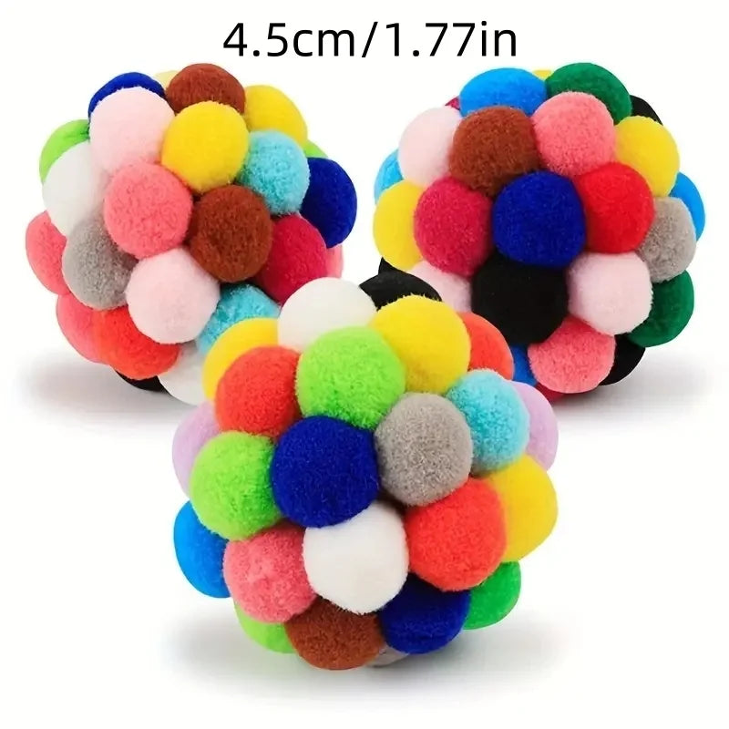 Interactive Cat Plush Bell Ball Toy | Colorful Elastic Woolen Ball
