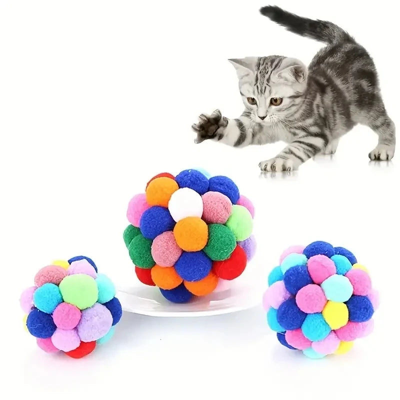 Interactive Cat Plush Bell Ball Toy | Colorful Elastic Woolen Ball
