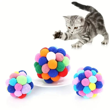 Interactive Cat Plush Bell Ball Toy | Colorful Elastic Woolen Ball