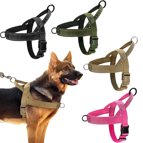 Tactical Anti-Pull Dog Harness - 1000D Nylon Adjustable for Large Dogs, Outdoor Training Vest with Handle & Reflective