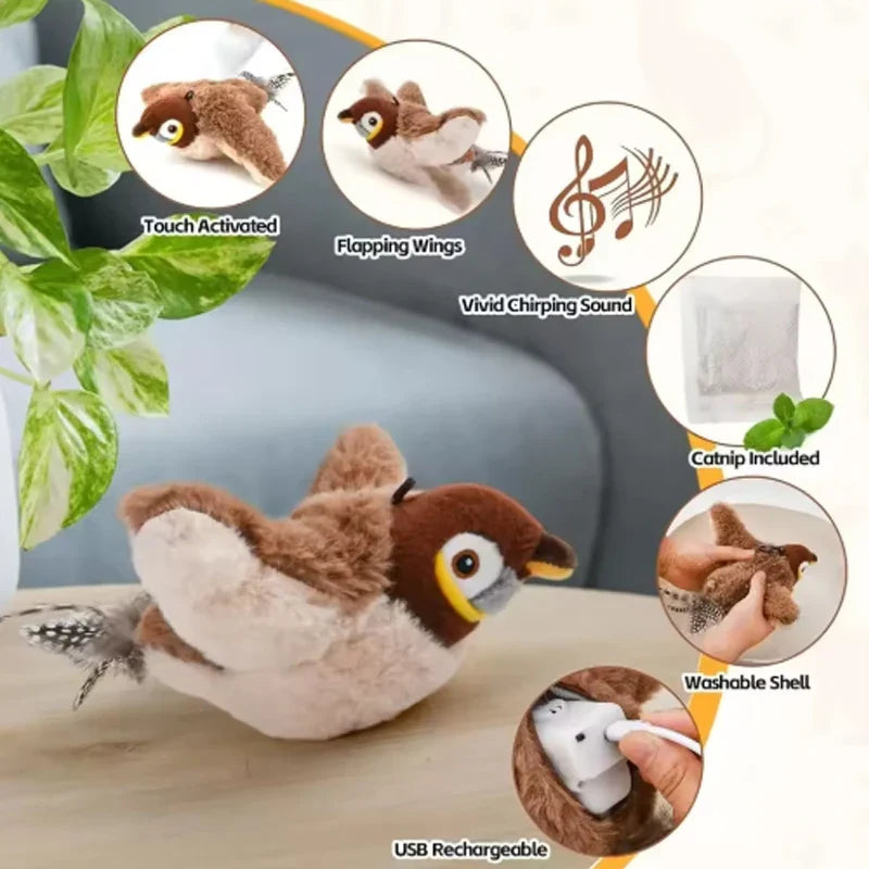 Interactive Flapping Bird Cat Toy | Rechargeable Touch Activated Pet Toy