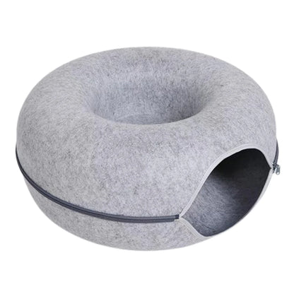 Interactive Donut Cat Bed & Tunnel – Felt Cat House Toy